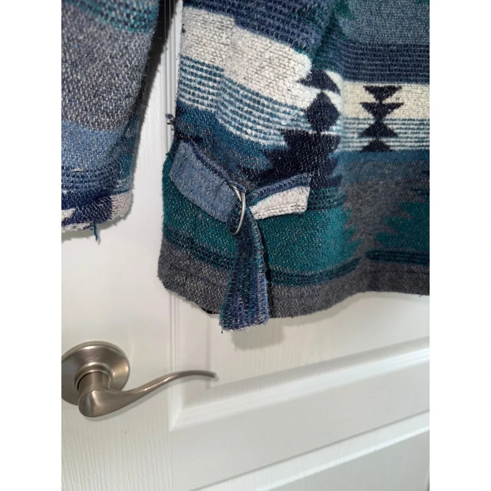 Vintage Braetan Southwestern Blanket Jacket Made USA Aztec Teal Blue WesternCoat